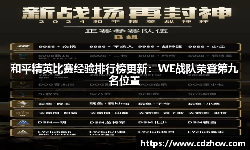 和平精英比赛经验排行榜更新：WE战队荣登第九名位置